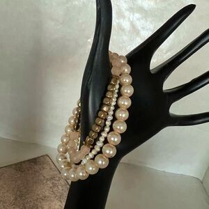 Three Champagne Pearl Stretch Bracelets